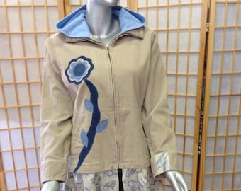 Ladies large upcycled tan corduroy jacket