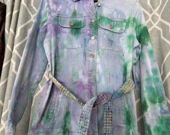 Bleached and Dyed jean jacket ladies size medium