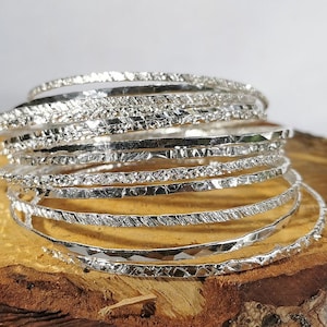 Stacking bangles (set of 6): Handmade, hammered sterling silver
