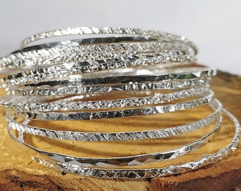 Stacking bangles (set of 6): Handmade, hammered sterling silver