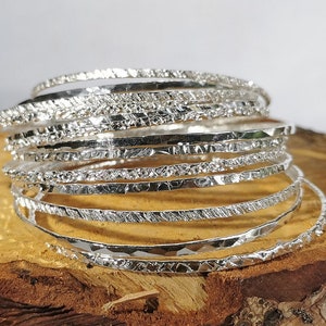 Single stacking bangle: Handmade, hammered sterling silver