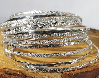 Single stacking bangle: Handmade, hammered sterling silver