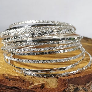 Stacking bangles (set of 5): Handmade, hammered sterling silver