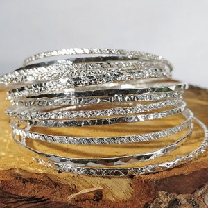 Stacking bangles (set of 3): Handmade, hammered sterling silver