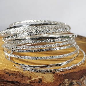 Stacking bangles (set of 2): Handmade, hammered sterling silver