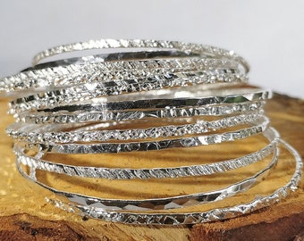 Stacking bangles (set of 2): Handmade, hammered sterling silver