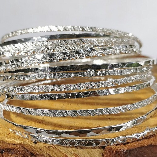 Thin Hammered Bangles//sterling Silver Bangles//handmade Etsy
