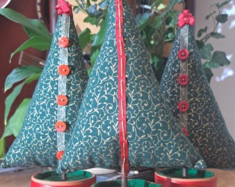 Handmade Fabric Christmas Tree Decoration, Scandi Style in Terracotta Pot