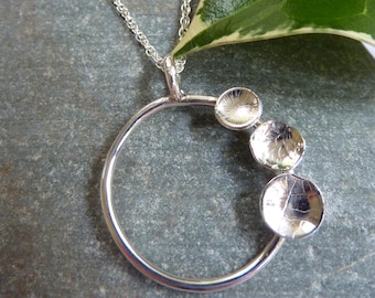 Domed, tri-cup circle pendant: Handmade, sterling silver