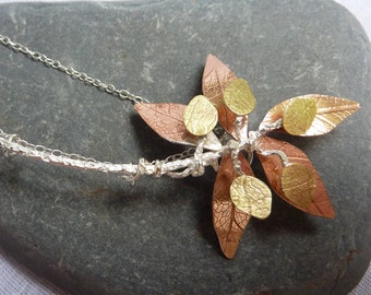 Autumn Leaves Necklace:  Handmade Sterling Silver, Copper and Brass