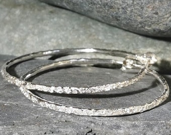 Sterling silver textured hoop earrings: Handmade