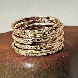14k Gold Filled Textured Stacking Rings: Handmade Custom Set
