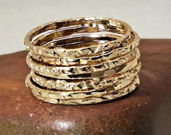 14k Gold Filled Textured Stacking Rings: Handmade Custom Set
