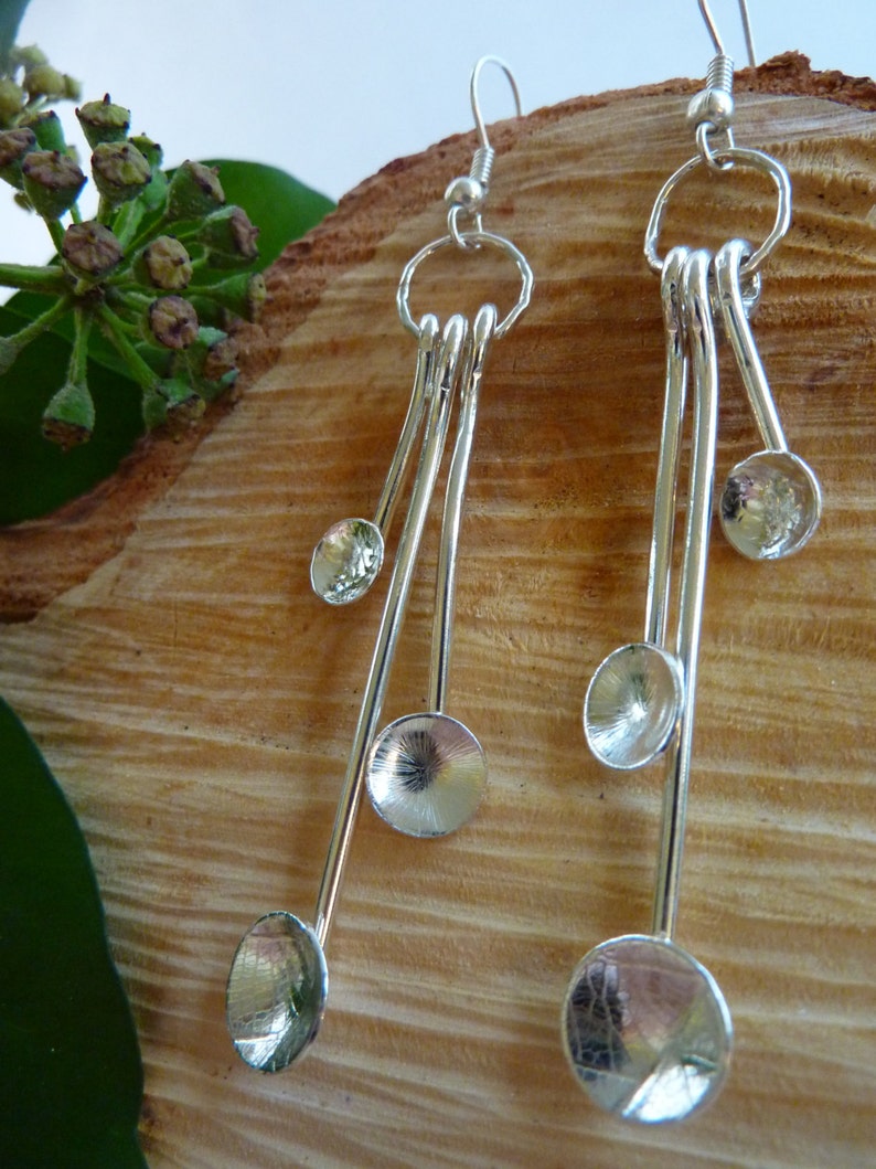 Textured dome cup drop earrings: Handmade, sterling silver image 3