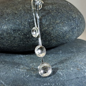 Textured dome cups drop pendant: Handmade, sterling silver