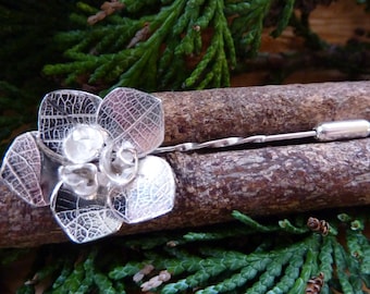 Rose flower brooch; Handmade, sterling silver