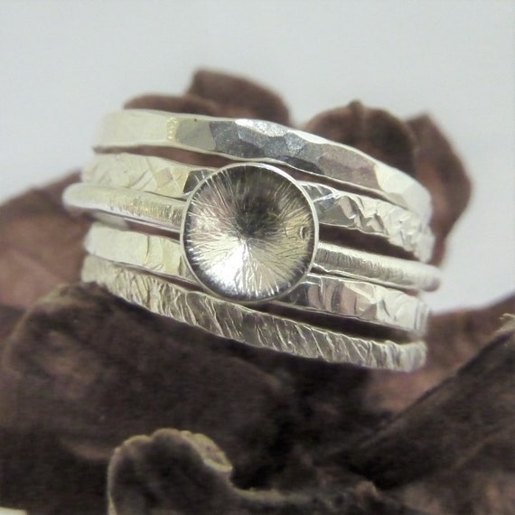 Textured Five Band Stacked Ring Set Sterling Silver Textured Five Band Stacked Ring Set Sterling Silver
