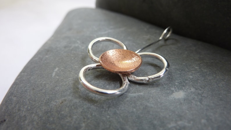 Daisy flower pendant: Handmade sterling silver and copper image 3