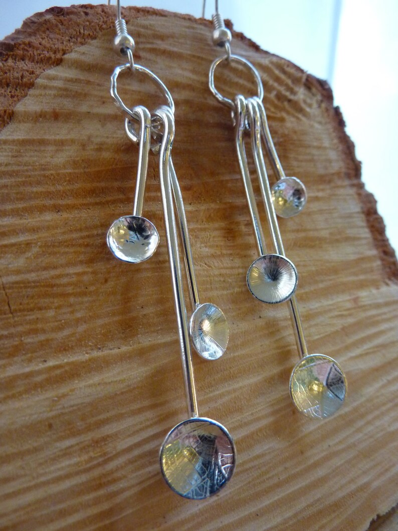 Textured dome cup drop earrings: Handmade, sterling silver image 4