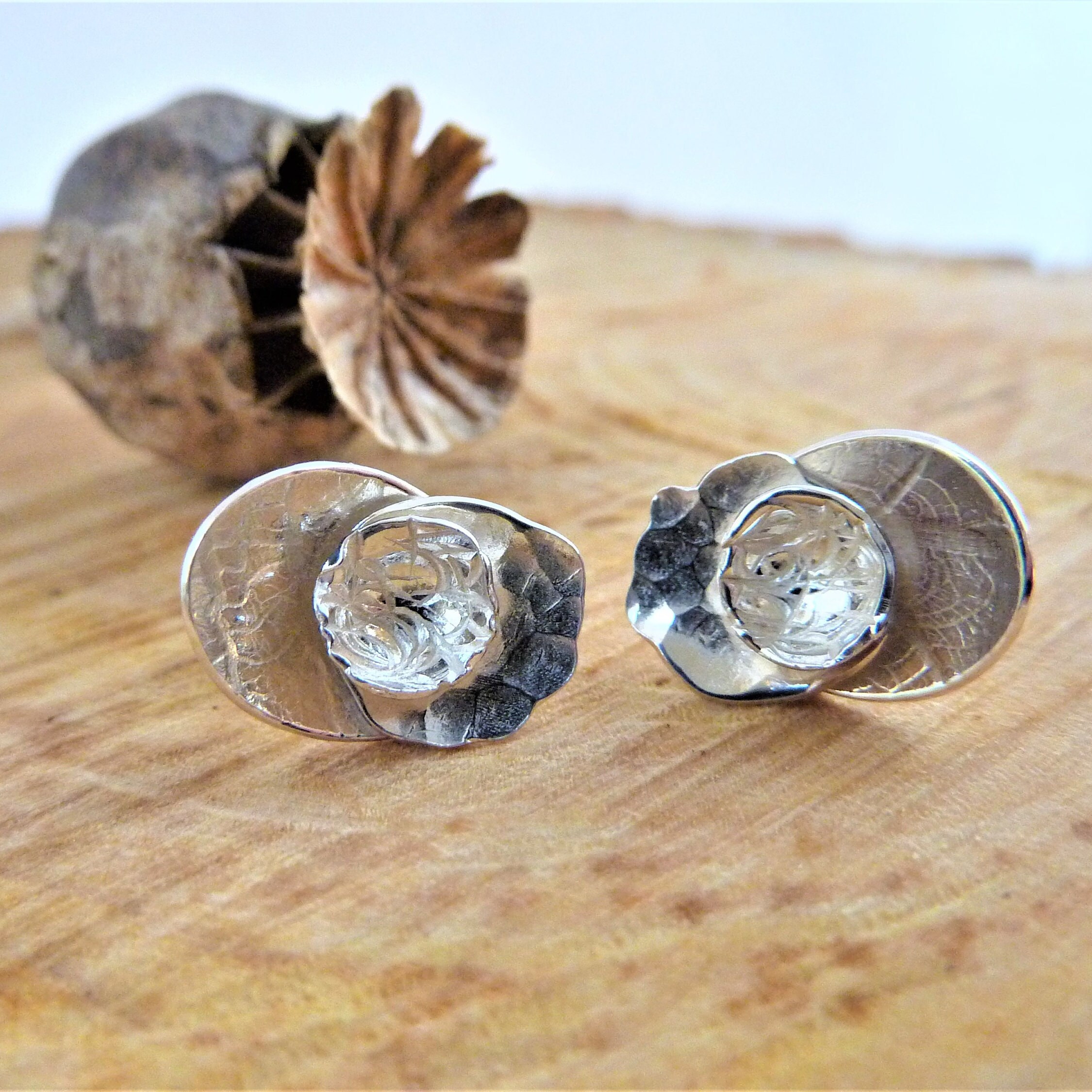 Poppy Flower Stud Earrings Handmade Sterling Silver Etsy