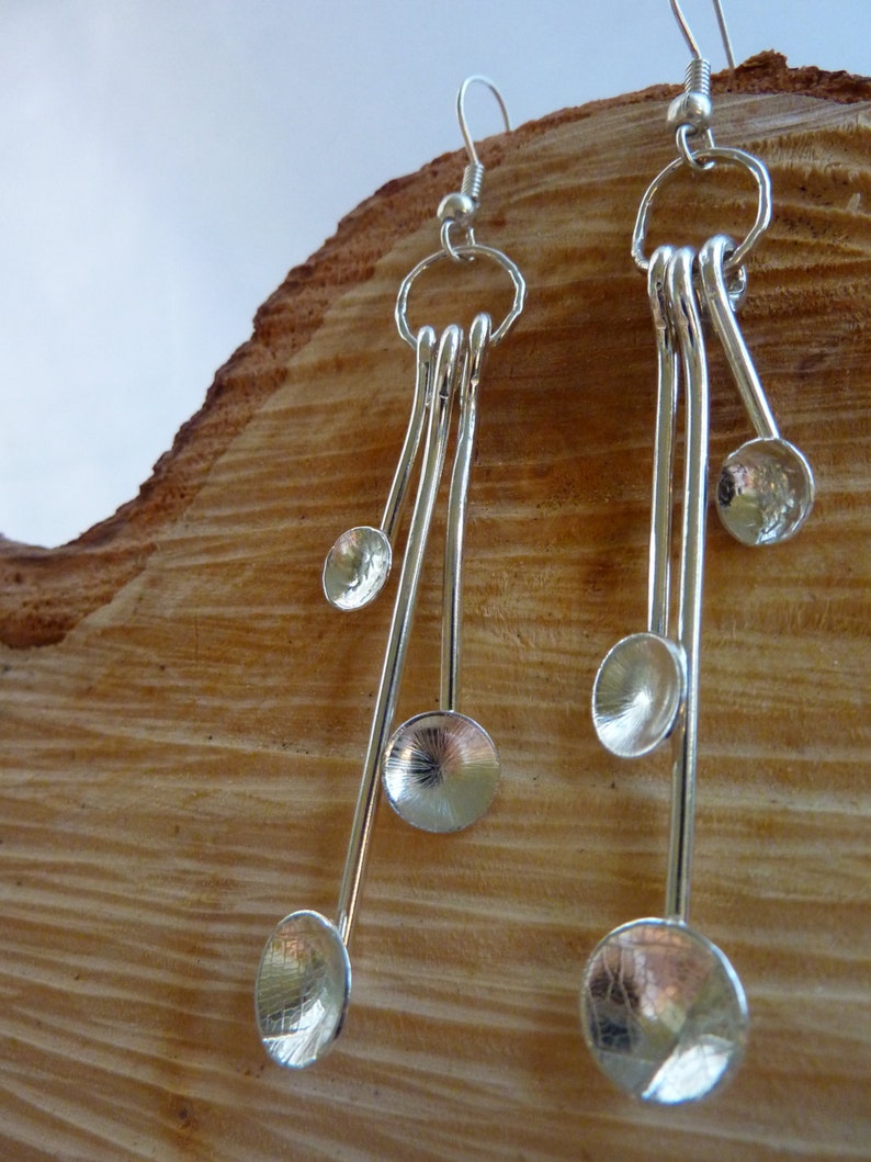 Textured dome cup drop earrings: Handmade, sterling silver image 5