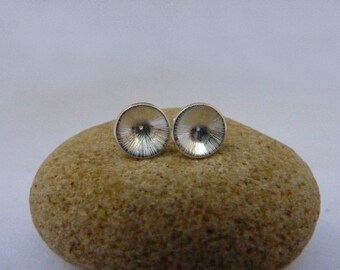 Textured dome cup stud earrings: Handmade, sterling silver