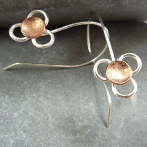 Daisy flower drop earrings: Handmade, sterling silver and copper image 4