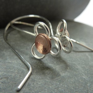 Daisy flower drop earrings: Handmade, sterling silver and copper image 5