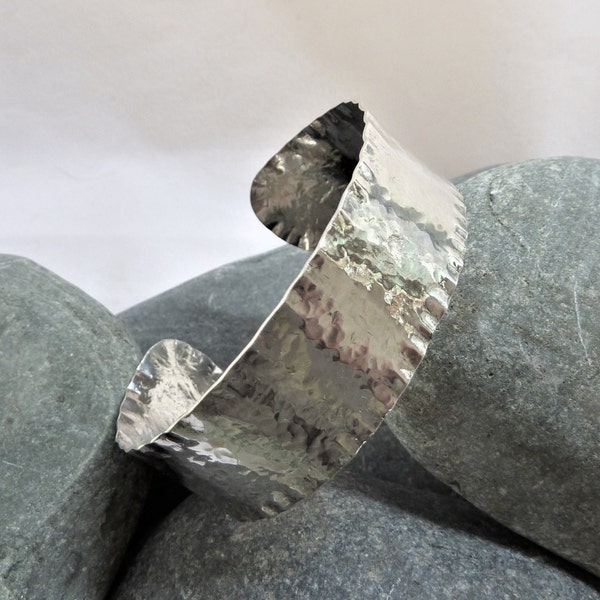 Cuff bangle: Handmade, hammered sterling silver