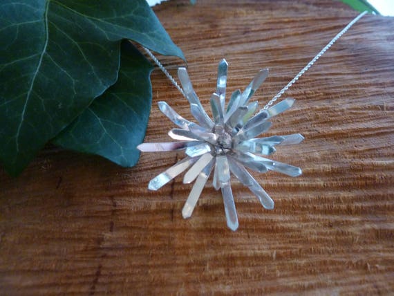 Chrysanthemum flower pendant: Handmade sterling silver