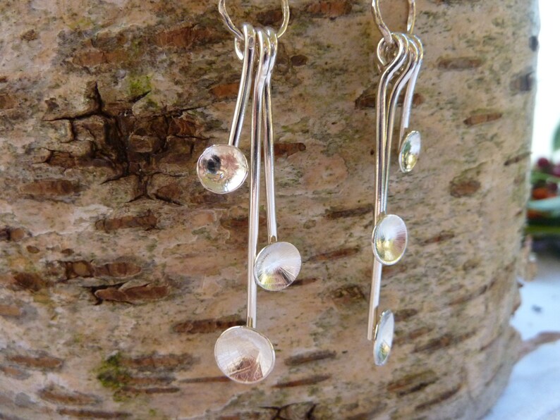 Textured dome cup drop earrings: Handmade, sterling silver image 2