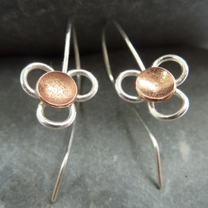 Daisy flower drop earrings: Handmade, sterling silver and copper image 2