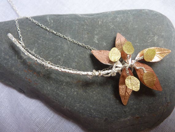 Autumn Leaves Necklace:  Handmade Sterling Silver, Copper and Brass