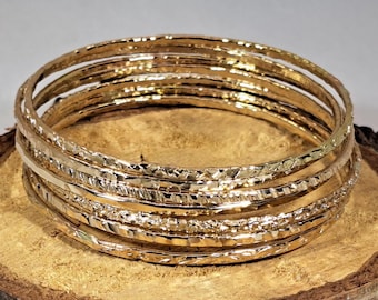 14ct Gold Filled Single Handmade Textured Stacking Bangle