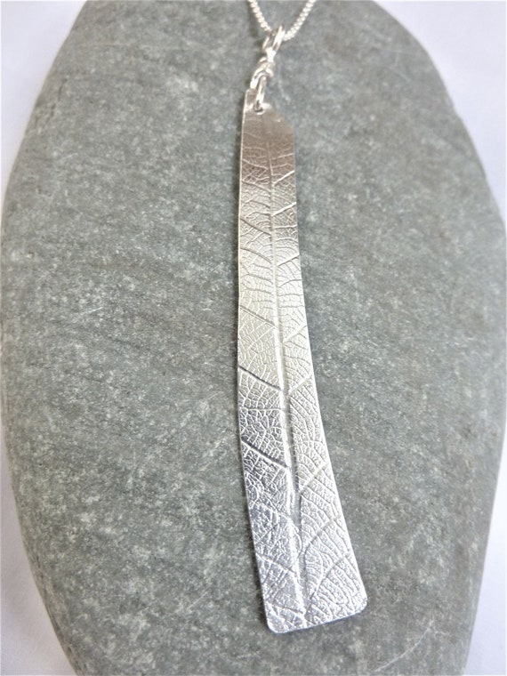 Pendant with leaf texture: Handmade sterling silver