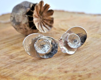 Poppy flower stud earrings: Handmade sterling silver