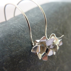 Chrysanthemum flower drop earrings: Handmade sterling silver
