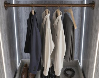 Barra para ropa de latón macizo / Riel de armario de pared con acabado bronce, barra industrial