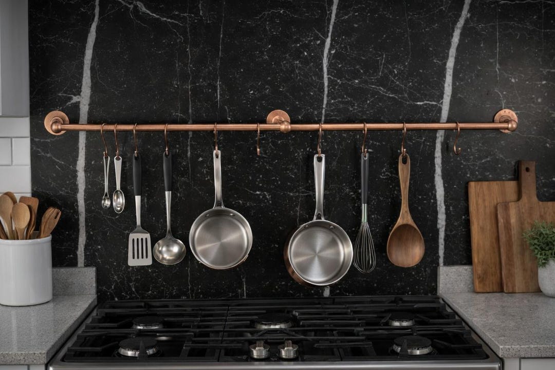 Solid Copper Pot Rack Rustic Copper Pot Rack Wall Rail With S Hooks Kitchen Organizer Hanging ...
