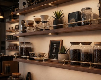 Protector de estante de latón macizo sin lacar para riel de galería – Decoración de cocina y baño