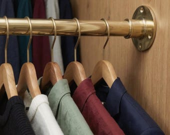 Solid Brass Clothes Rail | Wall Mounted Garment Rack, Custom Wardrobe Bar Storage