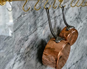 Solid Unlacquered Brass Pot Rail: Handmade Kitchen Organizer Rack with Hooks