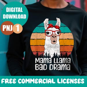 Mama Llama Bad Drama pnj, She's a Bad Momma Llama pnj, Mother's Day Gift, Mama Llama Shirt Design, Mama llama, Llama Mom life pnj shirt.