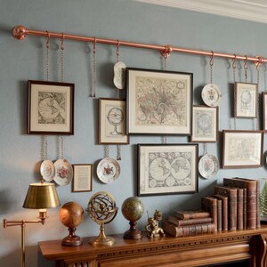 Modern Copper Picture Rail System | Wall Mounted Art Hanging Rod | Minimal Gallery Display Rail