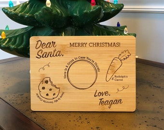 Personalized Dear Santa Tray | Christmas Milk and Cookie Board | Custom Santa Tray | Holiday Tradition | Laser Engraved Bamboo