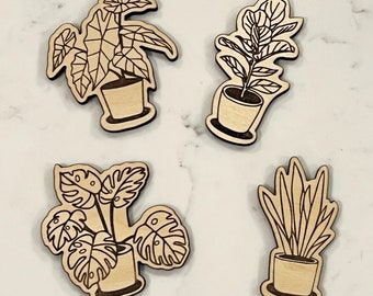 Wooden Houseplant Magnet Set (4) | Plant Lovers Magnets, Houseplant Magnet, Plant Magnets | Housewarming Gift, Plant Decor, Christmas Gifts