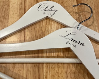 Personalized Engraved Wedding Hangers | Custom Wood Hangers for Bride & Groom | Bridesmaid and Groomsman Gifts | Wedding Day Keepsake
