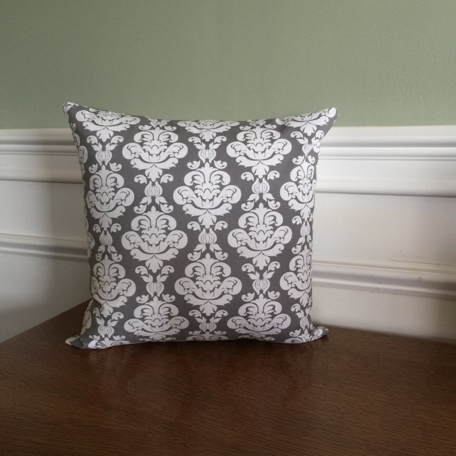 Gray Damask Throw Pillow Cover Pillow Sham Decorative Etsy
