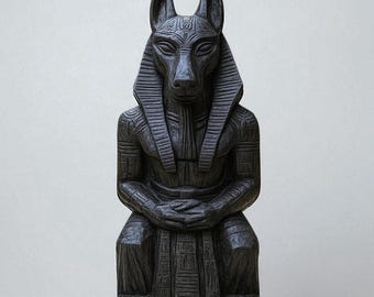 Woodcarved Statue of Anubis The Guardian of the Afterlife in Egiptian Altar Anubis Egyptian God Anubis Statue Paganism God Altar Sculpture