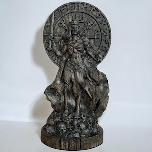Hel Norse Goddess Statue: Hand Carved Wooden Pagan Altar Decor (9 Inch)